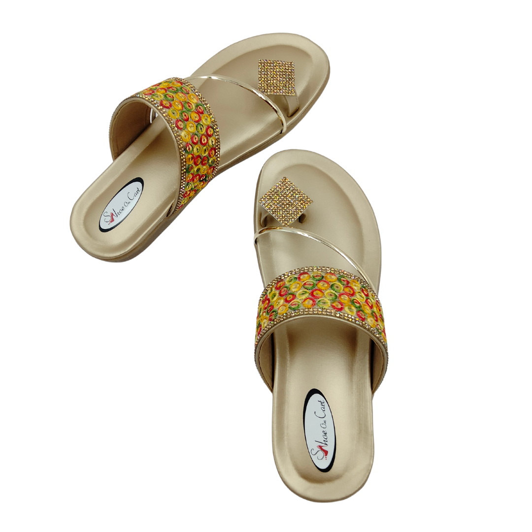 One toe multi-color embroidery flat slipper One toe multi-color embroidery flat slipper