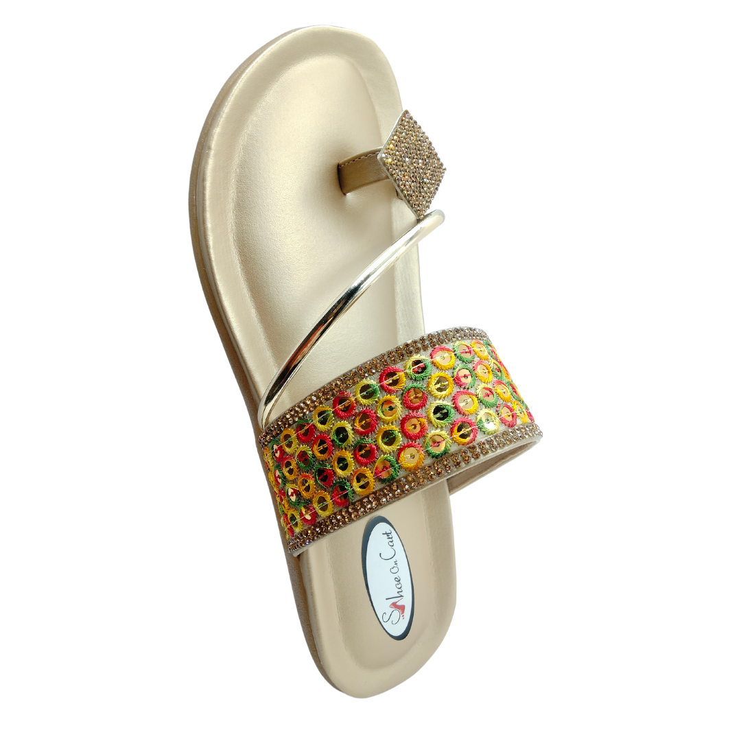 One toe multi-color embroidery flat slipper One toe multi-color embroidery flat slipper