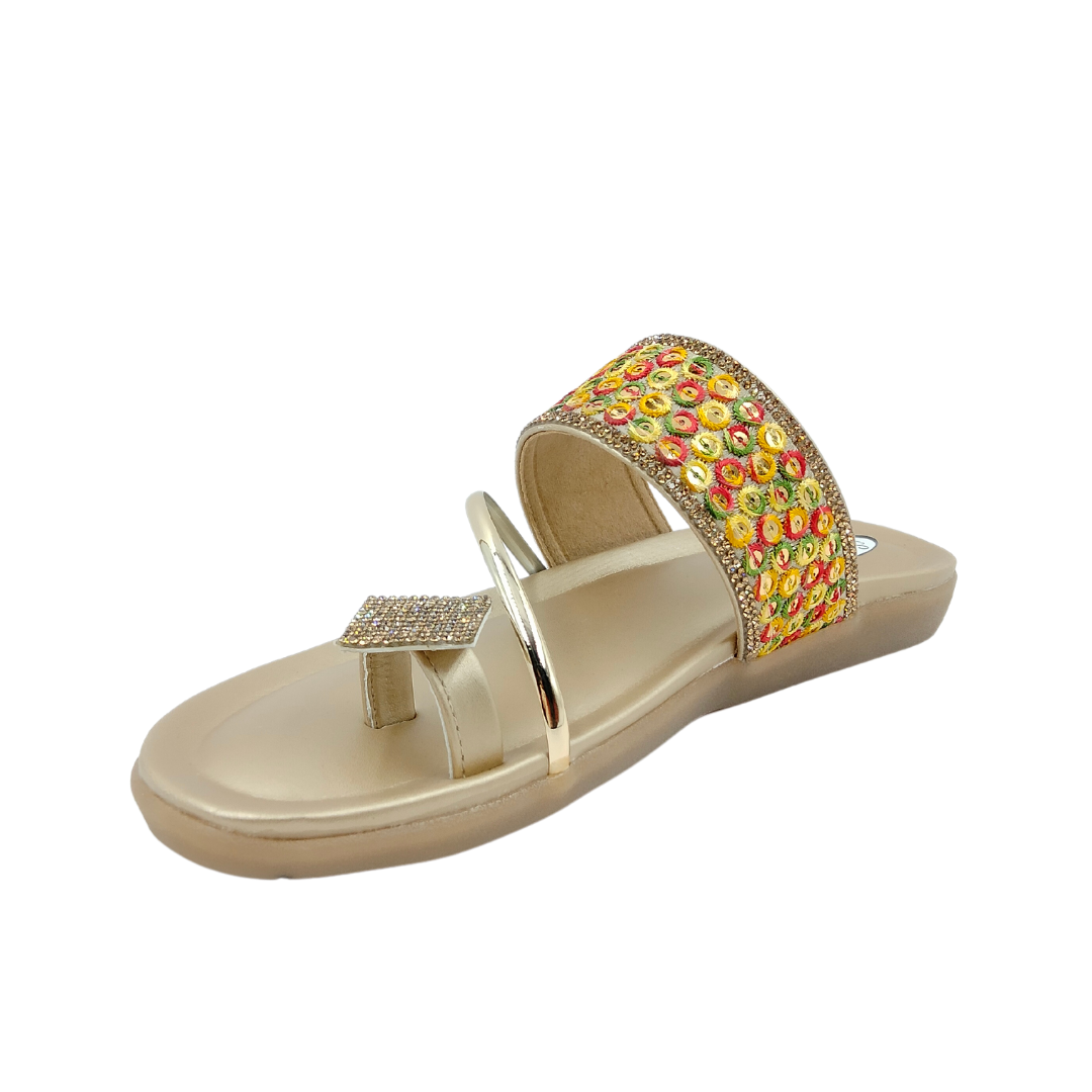 One toe multi-color embroidery flat slipper One toe multi-color embroidery flat slipper