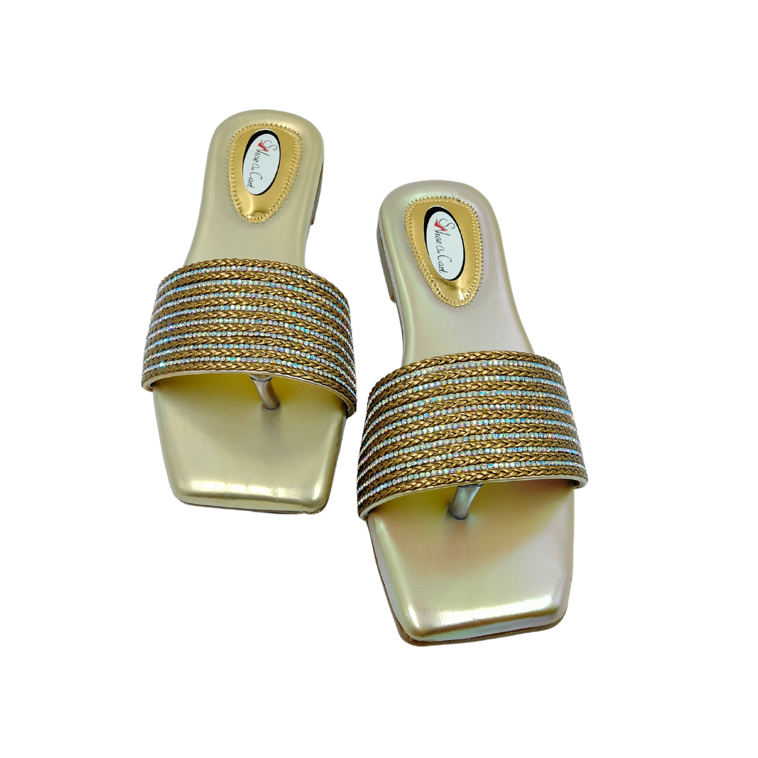 Golden Embellished Slip On Flats Golden Embellished Slip On Flats
