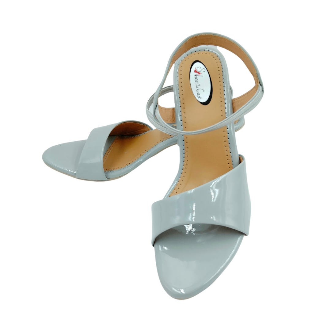 Grey Glossy Ankle Strap Sandal