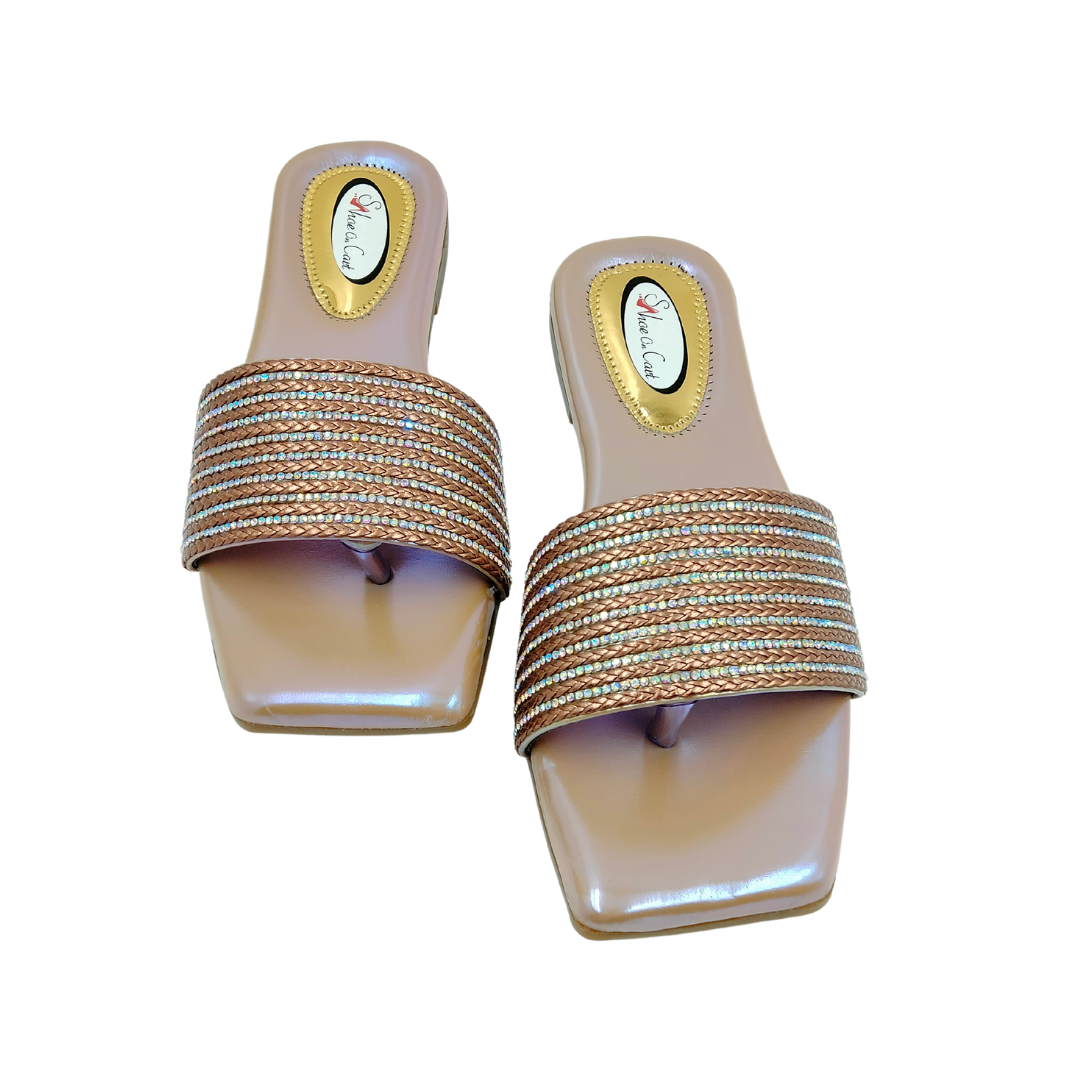 Shoe On Cart Rose Gold Embellished Slip On Slippers Shoe On Cart Rose Gold Embellished Slip On Slippers